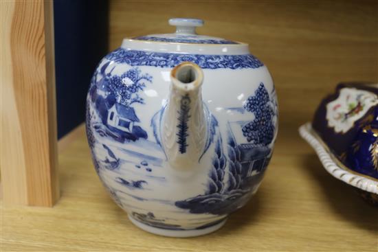 An 18th century blue and white teapot